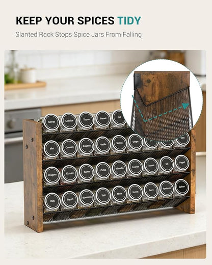 NESAPTO Spice Rack Organizer for Cabinet, Wood 4-Tier Vertical Seasoning Organizer, Wall Mount or Countertop Spice Shelf, Holds 36 Jars (No Jars Included), 17.2" W x 9.4" H