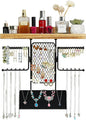 Hanging Jewelry Organizer, Wall Jewelry Organizer with Shelf for Women, Rustic Wooden Necklace Holder Wall Mounted, Earring Holder Organizer Display for Earrings Bracelets Necklaces