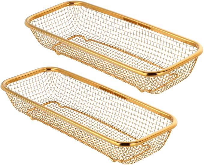 Kitchen Drawer Organizer, Stainless Steel Silverware Organizers,Storage Basket For Flatware Kitchen Utensil,Set Of 2 (12.5 x 5 x 2.5 Inches) Gold
