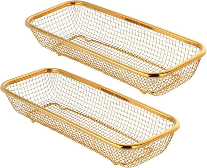 Kitchen Drawer Organizer, Stainless Steel Silverware Organizers,Storage Basket For Flatware Kitchen Utensil,Set Of 2 (12.5 x 5 x 2.5 Inches) Gold