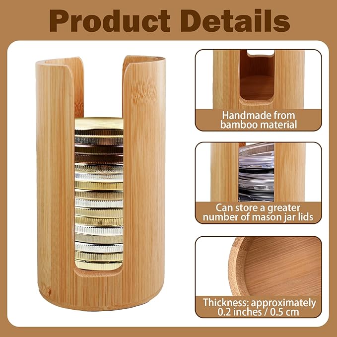 3 Pcs Mason Jar Lid Organizer Regular Mouth Bamboo Vertical Organization Tumbler Lids Storage Holder Mason Jar Accessories for Home Kitchen