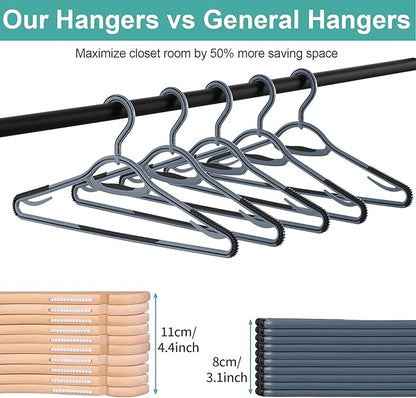Extra Non Slip Plastic Clothes Hangers 30 Pack, with Sure Grip Rubber, 360 Degree Swivel Hook, Space Saving (Steel Blue/Cool Grey)