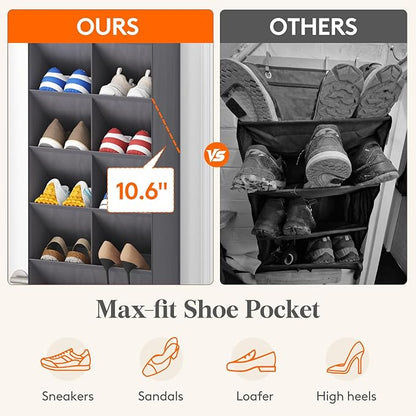 Lifewit 6 Tier Over the Door Shoe Organizer with 11 Large Deep Pockets, Fabric Hanging Shoes Shelf for Closet, Dorm Storage, Fit Up to 12 Pair Shoe Rack Holder for Sneakers, Boots, Gray