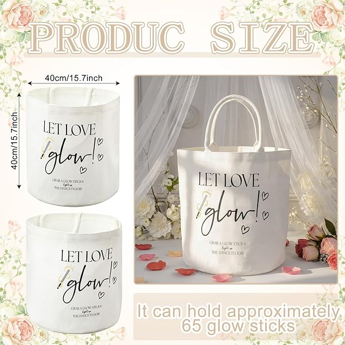 Yungyan Wedding Baskets with Handles 16 inch Large Storage Basket for Wedding Glow Sticks Slippers Flip-flops Umbrella Blankets Gift Container for Ceremony Ivory White (Let Love Glow)
