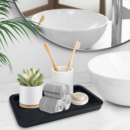 Bamboo Vanity Bathroom Tray for Counter, Bamboo Tray for Bathroom, Toilet Tank, Perfume 11.8L x 5.9W x 0.8H inch (Black)