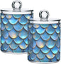 ALAZA 4pcs Blue Mermaid Scale 3D Funny Qtip Holder Dispenser 14 oz Bathroom Storage Clear Apothecary Jars Containers Cotton Ball,Cotton Rounds,Floss Picks, Hair Clips, Food