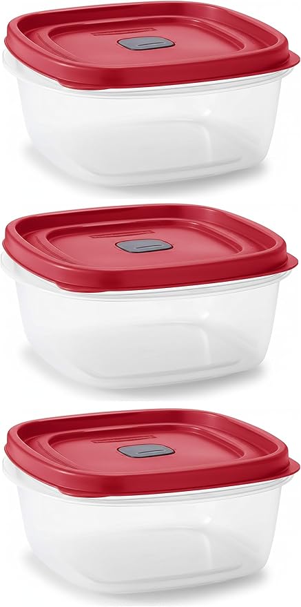 Bundle Rubber Maid Food Storage Containers 5 Cup Food Storage Containers 7 Peice Set, Red Easy Find Lids, 3 Containers, 3 Lids Chalk Pen And Chalk Labels