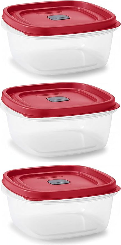 Bundle Rubber Maid Food Storage Containers 5 Cup Food Storage Containers 7 Peice Set, Red Easy Find Lids, 3 Containers, 3 Lids Chalk Pen And Chalk Labels