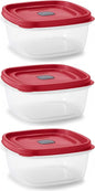 Bundle Rubber Maid Food Storage Containers 5 Cup Food Storage Containers 7 Peice Set, Red Easy Find Lids, 3 Containers, 3 Lids Chalk Pen And Chalk Labels