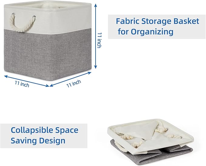 Temary Fabric Storage Baskets for Organizing, Grey Basket for Shelves, Collapsible Baskets with Handles for Shelves, Home, Closet (White&Gray)