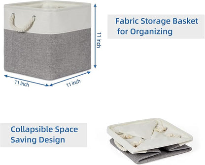 Temary Fabric Storage Baskets for Organizing, Grey Basket for Shelves, Collapsible Baskets with Handles for Shelves, Home, Closet (White&Gray)