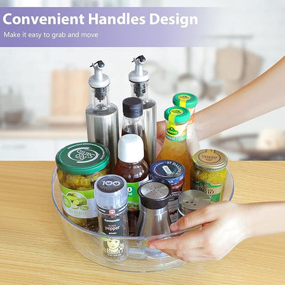 GUZON 4 Pack Lazy Susan Organizer for Cabinet, Upgraded 11.5" Clear Turntable Organizer with Handles and Raised Edge, Lazy Susan for Table Top, Pantry Organizers and Storage for Kitchen, Refrigerator