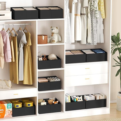 DIMJ Trapezoid Storage Bins for clothes - 5 Packs Closet Organizers and Storage Baskets, Foldable Closet Baskets with Handles and Divider, Closet Storage Bin Toybox for Shelves Living Room Bedroom