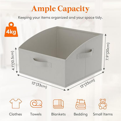 Lifewit Trapezoid Closet Storage Bins for Shelf, 6 Packs Non-woven Closet Organizer Baskets with Handles, Foldable Clothes Containers Boxes for Clothing, Book, Purse, 16L, Medium, Light Gray