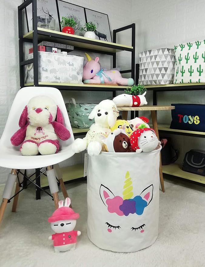 QUEENLALA Large Storage Basket,Laundry Hamper/Bathroom/Home Decor/Collapsible Round Storage Bin,Boys and Girls Hamper/Boxes/Clothing(Golden Unicorn)