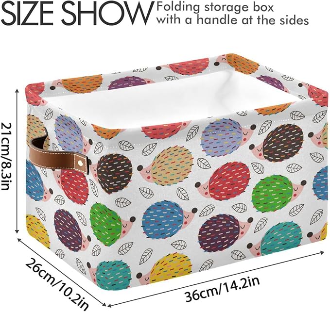 YETTASBIN Cute Hedgehog Storage Basket 1pc, Large Collapsible Toys Clothes Organizer, Durable Canvas Storage Bin with Handle for Shelves Closet Laundry Home Office Decor