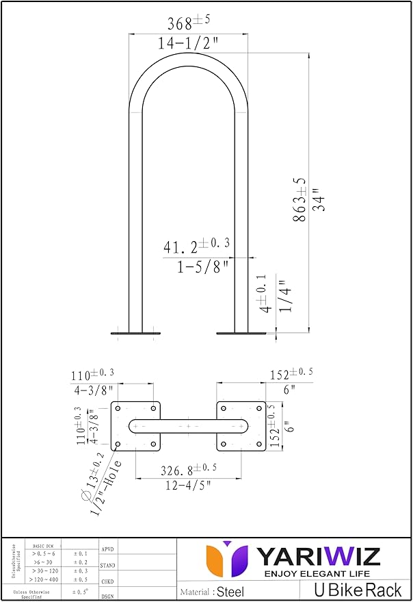 (1 Loop -2 Bike Capacity) Yariwiz Ground Bike Rack U Shaped Flange Mount Commercial Bike Rack for Outdoor, Stores, Parks and Schools, Steel Construction, Black Powder Coat Finish