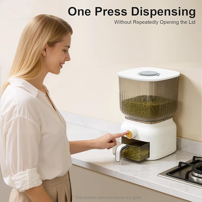 Rice Dispenser, Large Grain Container Storage with Lid Measuring Cylinder Household Cereal Dispenser Bucket, Kitchen Organizer for Rice, Beans, Grains, Cereal Dry Food