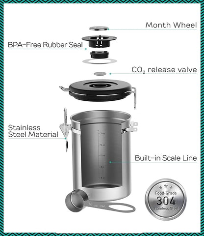 Coffee Gator Coffee Canister, 2pack 22oz Airtight Stainless Steel Kitchen Food Storage Container with Date Tracker, Scoop for Sugar, Grounds, Beans,Tea, Cereal, Flour, Cookies Jars - Gray&Silver