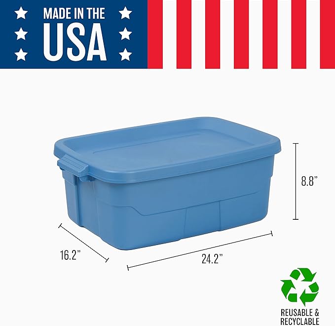 CX Rugged Tote 10-Gallon Heavy Duty Storage Bins with Lids, Stackable Plastic Storage Bins with Weather-Resistant Design, Home Organization, 4 Pack (8.8H x 24.2W x 16.2D)