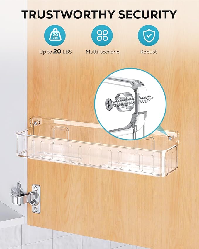 Nieifi Spice Rack Wall Mount, 4 Pack, Clear, 2 Inch Wide, Screw or Adhesive Installation, Spice Rack Organizer for Small Spice Jars, Suitable for Kitchen Cabinet or Pantry Door