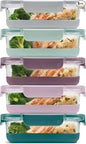 Ello Duraglass 3.4 Cup Meal Prep Sets 10Pc, 5 Pack Set- Glass Food Storage Container with Silicone Boot and Airtight BPA-Free Plastic Lids, Dishwasher, Microwave, and Freezer Safe, Garden Goals
