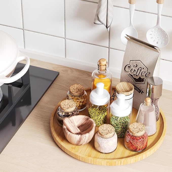 VERTORGAN Lazy Susan Organizer for Kitchen,Bamboo Turntable for Cabinet,Pantry,Vanity,Large（Natural）