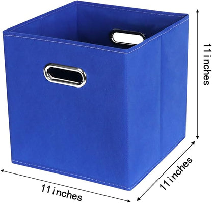 Fabric Cloth Storage Bins,Fabric Cube Bins Organizer with Dual Handles Foldable Cube Storage Baskets for Home Bedroom Storage,Set of 6,(Dark Blue)