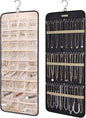 Hanging Jewelry Organizer Storage Roll with Hanger Metal Hooks Double-Sided Jewelry Holder for Earrings, Necklaces, Rings on Closet, Wall, Door 33 * 14IN (Black)