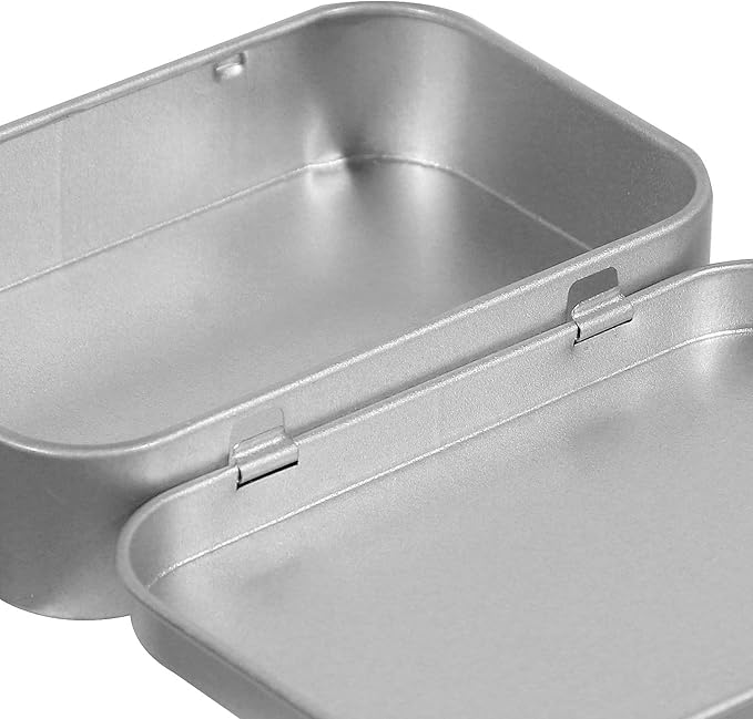 KINJOEK 42 PCS Metal Rectangular Empty Hinged Tins, 3.7 x 2.4 x 0.8 Inch Portable Sealed Containers Storage Boxes with Lids for Small items, Silver