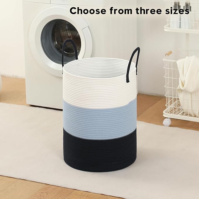 Laundry Basket Hamper Tall Rope Storage Woven for Blanket toys Dirty Clothes in Living Room Bathroom Bedroom (Gradient Blue, 80L/21.3Gal)