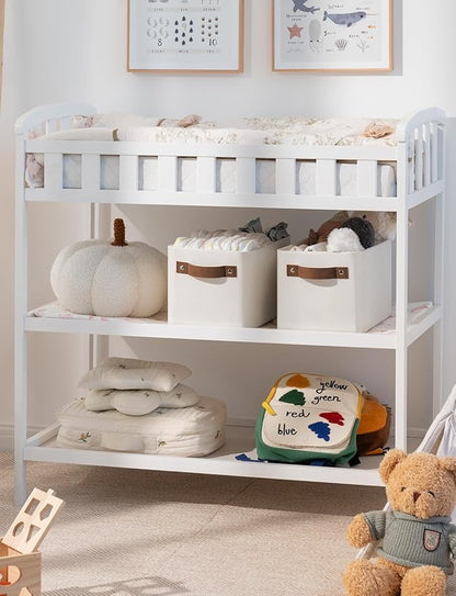 StorageWorks Narrow Storage Bins, Small Basket for Closet and Shelves, Rectangular Fabric Organizer with Handles, Toilet Paper Storage, Beige, 2-Pack