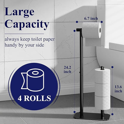 Kitsure Toilet Paper Holder Free Standing - Large Capacity Toilet Paper Holder for 4 Rolls, Rustproof Toilet Paper Stand with Non-Slip Stable Base, Black, 2 Pack