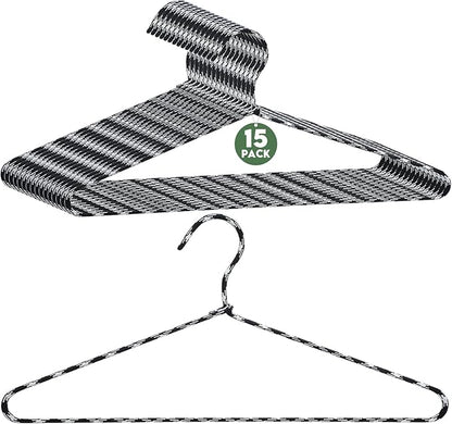 GlikCeil 15 Pcs Fabric Wrapped Metal Hangers Covered Wire Hanger Metal Coat Hangers Non Slip for Clothes Closet Clothing Suit Shirt Pant (Black and White,Chevron Style)