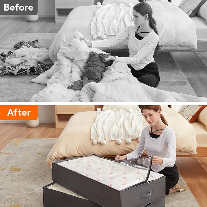 Lifewit 95L 6 Pack Under Bed Storage Containers, Large Capacity Blanket Storage Bags with Reinforced Handle, Organization and Storage for Comforters, Sheets, Clothes, Bedroom, College Dorm, Grey