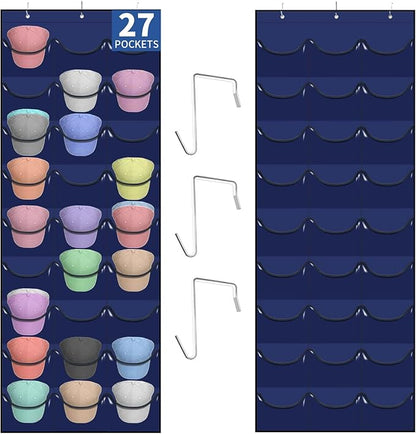 Hat Rack for Baseball Caps, 27 Pockets Over The Door Baseball Hat Organizer, Hat Storage for Closet Wall Mount Bag With Large Pockets & 3 Hooks, Hat Holder Hanger Organization to Display Caps