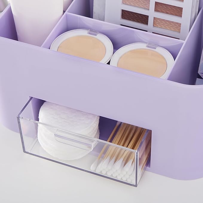 STORi Bliss Lilac Purple Makeup Organizer for Countertop, Divided Bathroom Organizer & Storage Drawer, Makeup Brush Holder, Cosmetic & Nail Polish Organizer, Made in USA