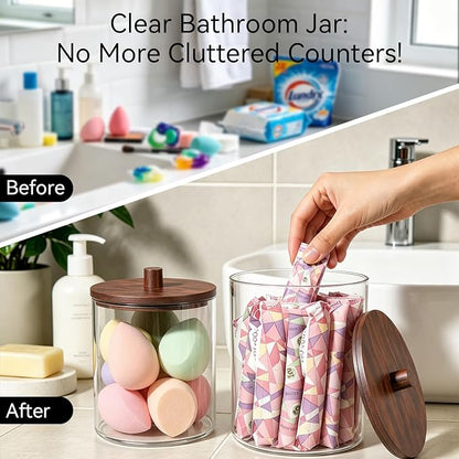 Amolliar Laundry Pods Storage Container, Clear Laundry Room Organization, 2 Pack Large Detergent Container with Dark Wood Lid & 27 Labels for Bathroom Organizer (0.6+0.4 Gal)