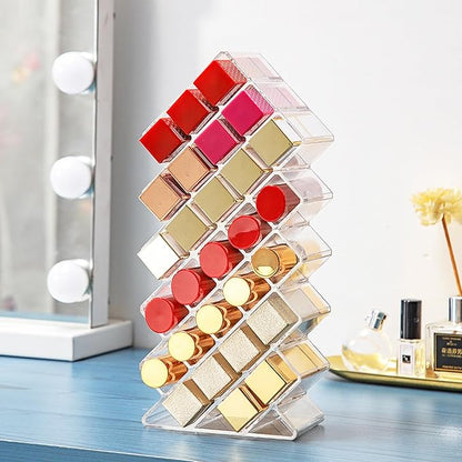 Lipstick Organizer,56 Lip Slots Acrylic Lipstick Holder,Stackable Lip Gloss Organizer,for Lipgloss Makeup Vanity Display, Clear (2 Pack)