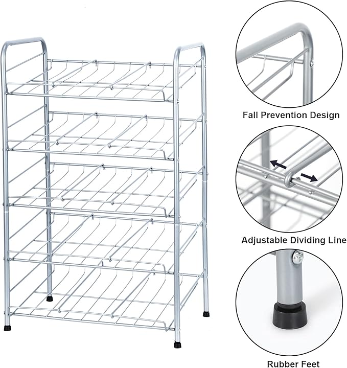MOOACE Can Rack Organizer, 5 Tier Can Storage Dispenser Holds up to 60 Cans, Can Organizer, Great for The Pantry Shelf, Kitchen Cabinet or Counter-top, Cabinet, Canned Food Organizer, Silver
