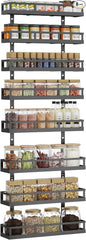 X-cosrack 8-Tier Adjustable Spice Rack – Wall-Mounted Space-Saving Organizer with Mixed Baskets, Large-Capacity Seasoning Holder for Kitchen & Pantry (Black)
