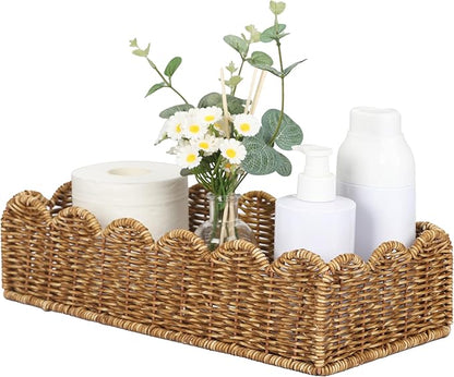 Scalloped Toilet Paper Basket: Water-Resistant Handmade Organizer - Natural Tan for Organic Back of Toilet Tank top & Scandinavian Kitchens 1pack