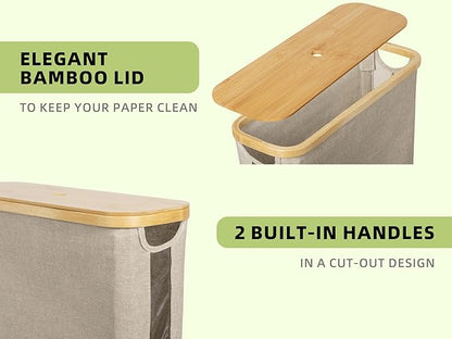 StorageWorks Toilet Paper Storage with Bamboo Lid, Toilet Paper Holder Basket for Up to 9 Mega or 12 Regular Size Rolls, Medium Paper Storage Baskets for Bathroom, Light Khaki, 1 Pack