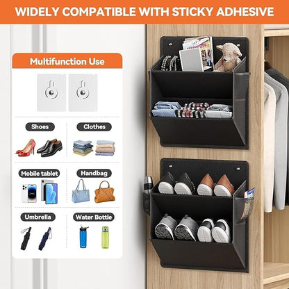 Hanging Shoe Storage Organizer for Motorhome, RV Door Organizer with 3 Compartments,Camper Van Accessories For Motorhome Shoes Storage,Motorhome Essentials,caravan storage solutions (2, 2 tier black)