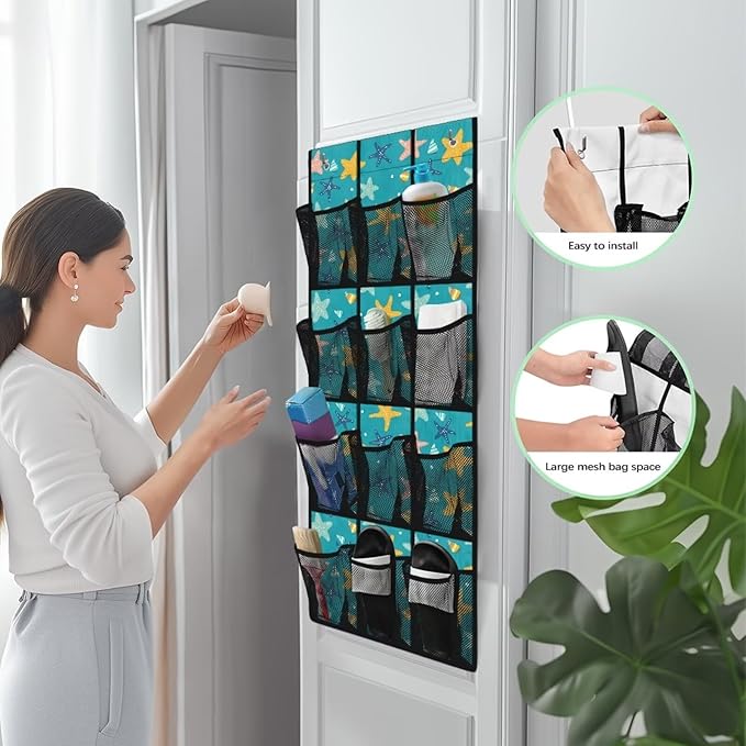 Starfish Hanging Storage Shoe Organizer for Closet 12 Mesh Pockets Hanging Storage Bags Holder for Sundries Clothes Boots Toys