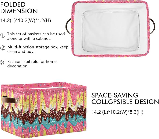 Ice Cream Rectangular Storage Basket Organizer Bin Shelf Baskets For Clothes Gifts For Home Office Dorm