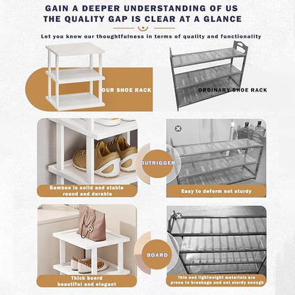 SAN HE Bamboo Shoe Rack 5Tier- Vertical White Shoe Rack for Small Spaces, Tall Narrow Shoe Rack Organizer for Closet Entryway Corner Garage and Bedroom,Skinny Shoe Shelf with Free Stackable DIY
