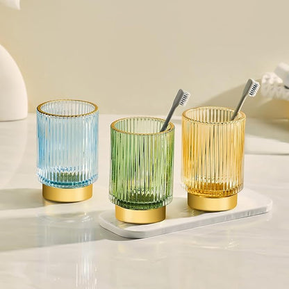 Makeup Brush Holder Organizer,Toothbrush Holders,Desk Pen Pencil Holder,Multifunctional Vintage Glass Brush Cup（S+L/Blue/A3-3-US）