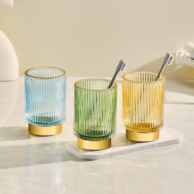Makeup Brush Holder Organizer,Toothbrush Holders,Desk Pen Pencil Holder,Multifunctional Vintage Glass Brush Cup（S+L/Gold/A3-2-US）