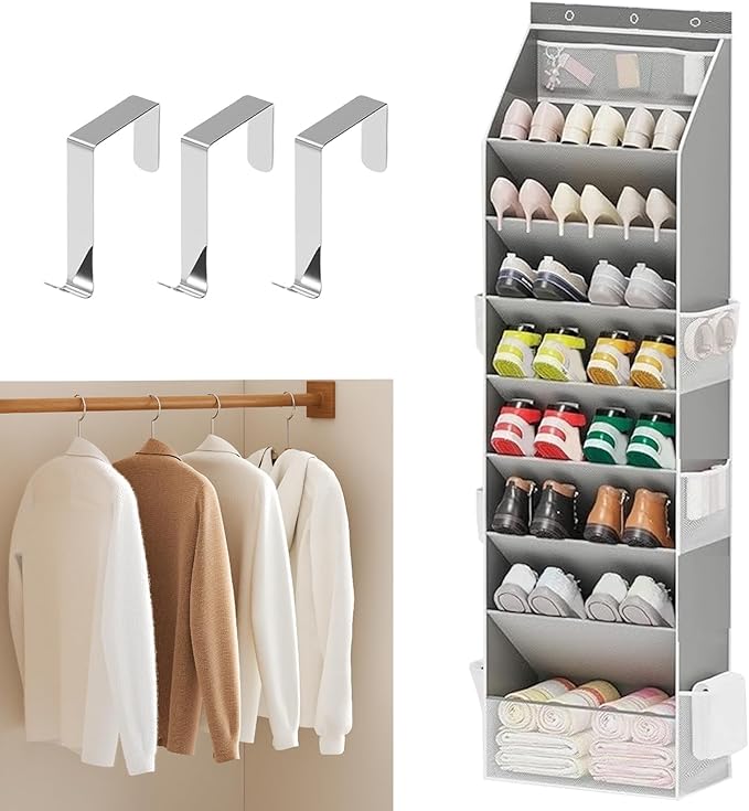 Over The Door Shoe Storage Bag – Foldable Hanging Organizer, Large Pocket | Multi Compartment Closet Holder, Space Saving Container for 16 24 Pairs Shoes Bags Accessories Entryway